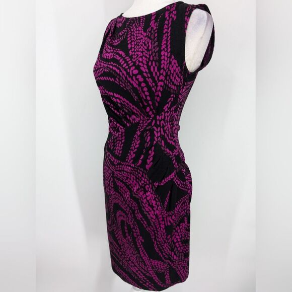 Joseph Ribkoff Purple Black Geometric Sleeveless Sheath Dress Side Ruching 6 - Picture 4 of 7